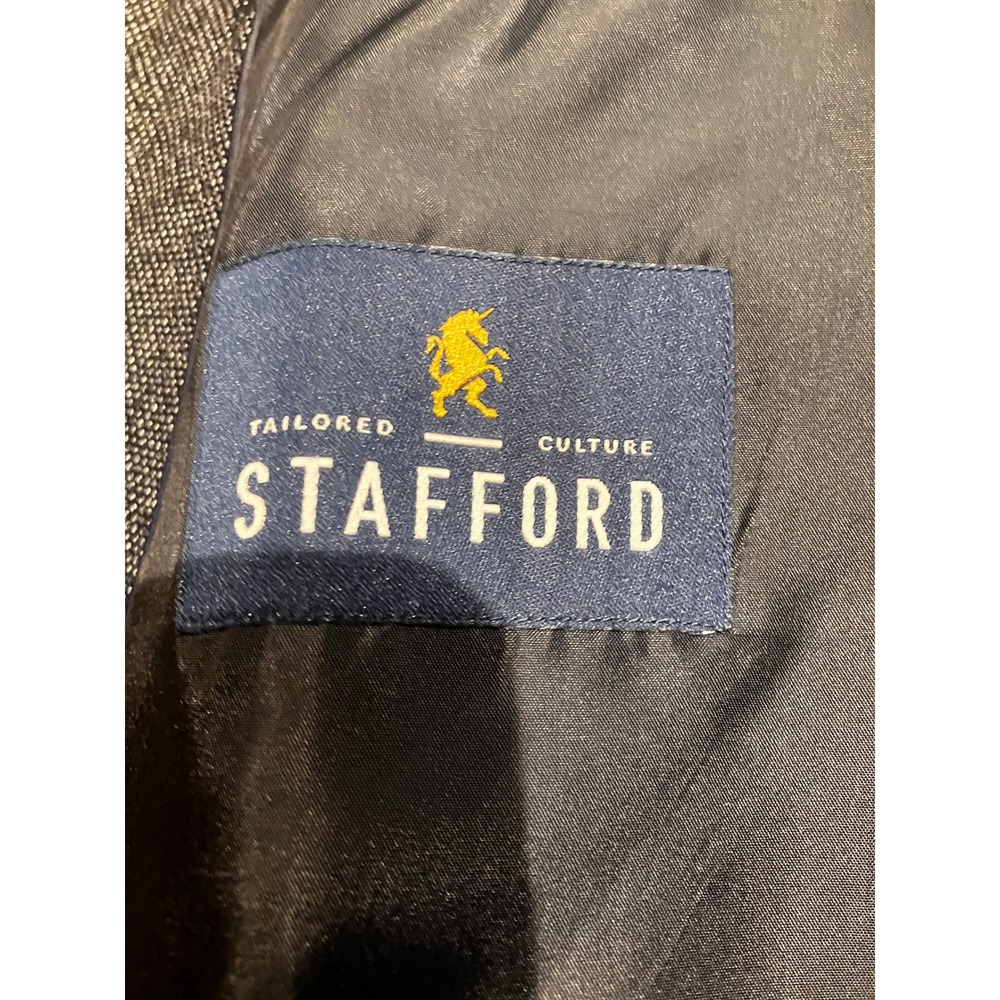 Stafford Mens 48R Grey Micro Pattern Blazer Sport Coat Brown Elbow Patches - Picture 12 of 12